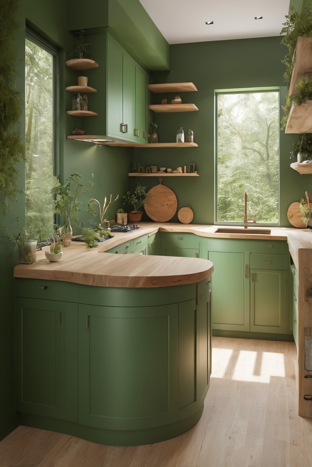 Green cabinets, wall paint, interior design, home decor, kitchen designs, living room interior, paint color match
