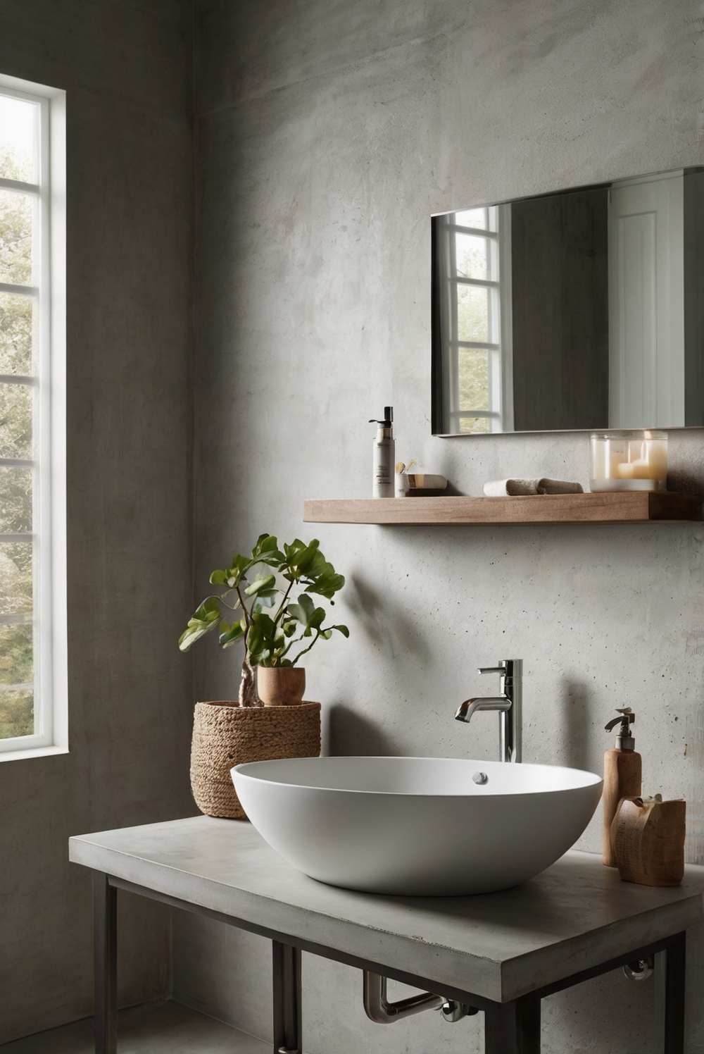 How do concrete countertops add modern customization to bathrooms?