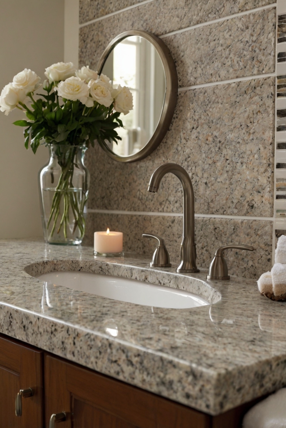 How durable and heat-resistant is granite for bathroom countertops?