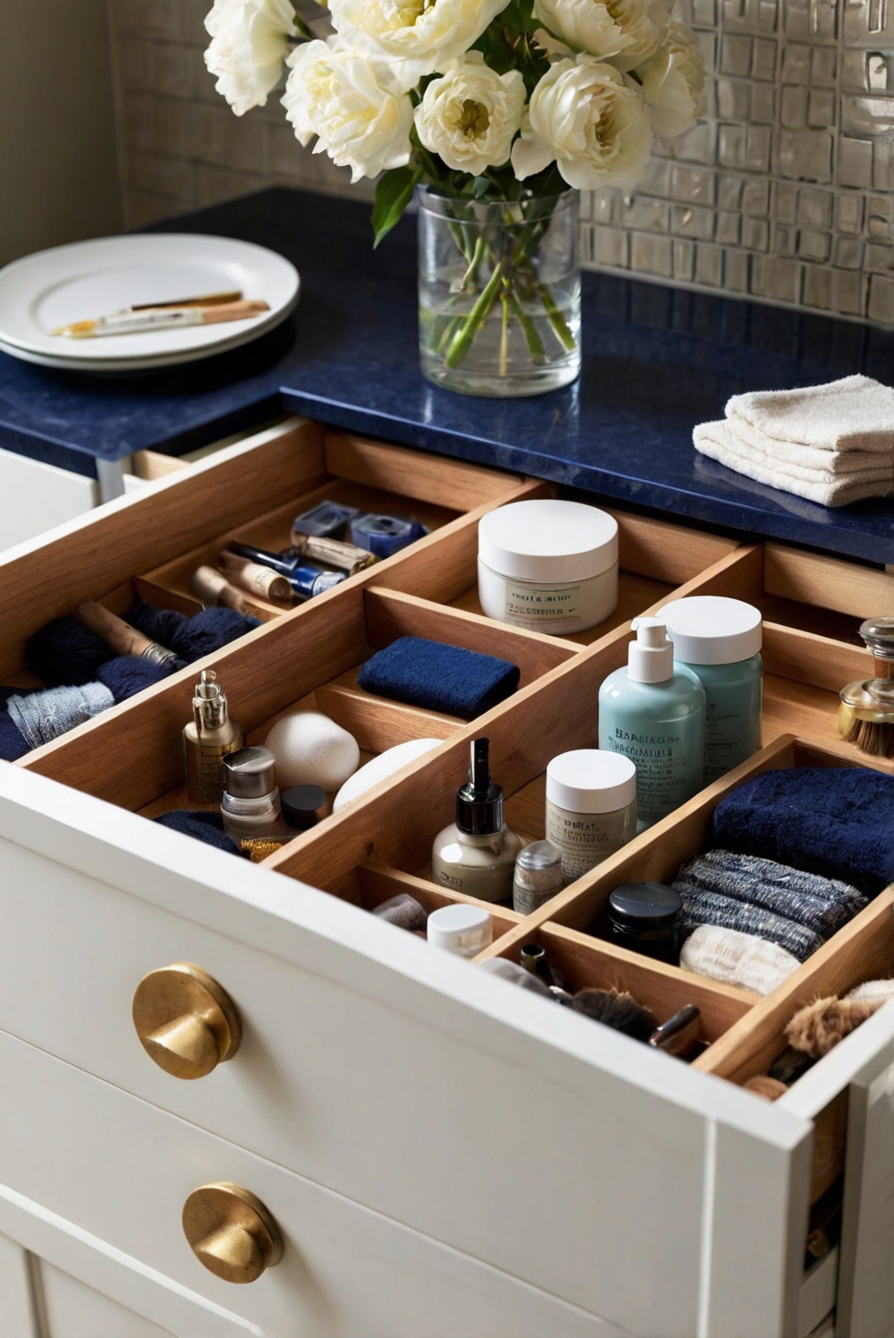drawer organization system, drawer organizers, drawer dividers, vanity organization, makeup storage, bathroom storage, cosmetic organizers