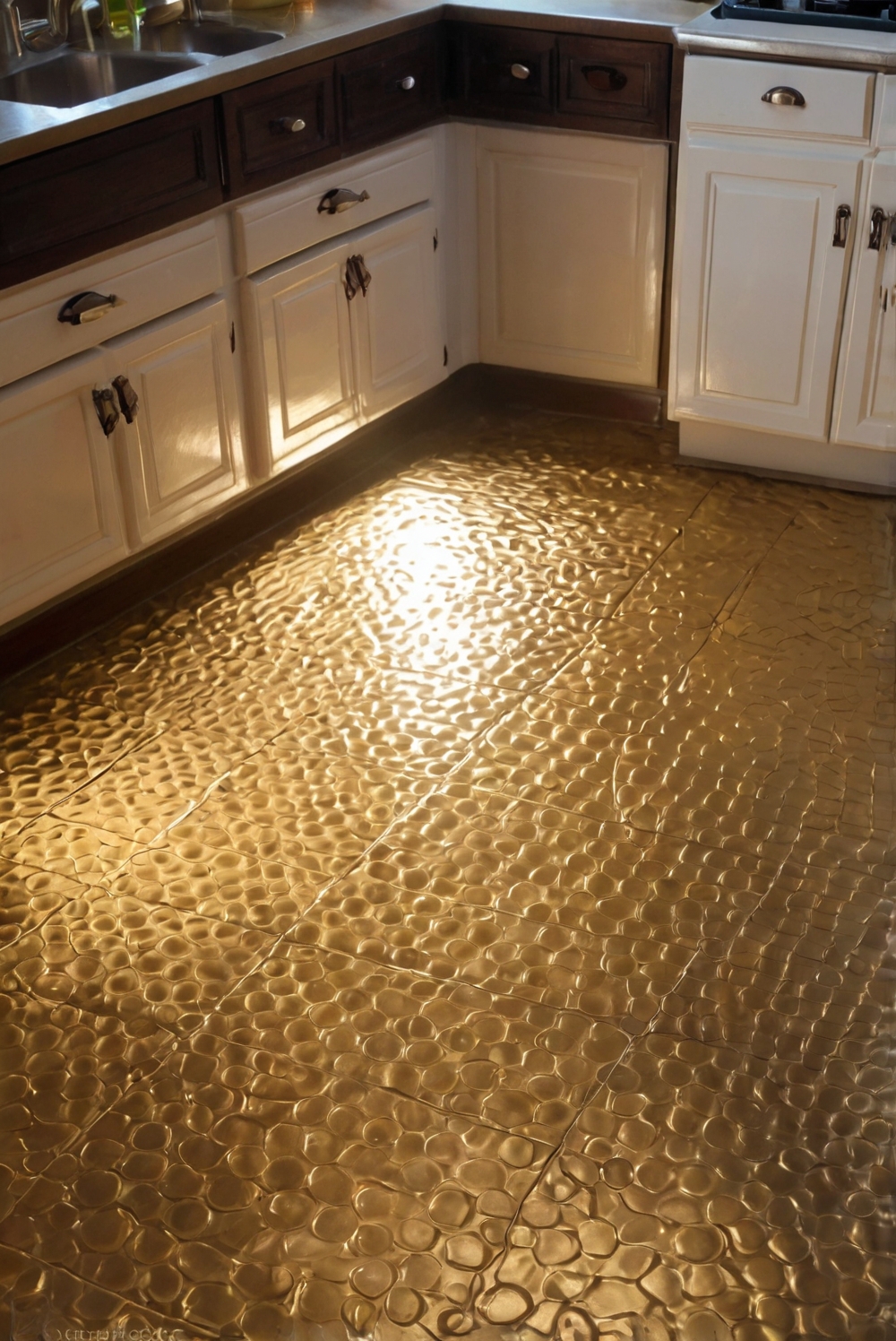 How does lighting affect the appearance of kitchen flooring?