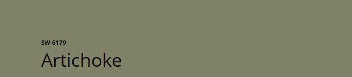 Sherwin-Williams Artichoke (SW 6179)
A warm, earthy green with muted undertones, perfect for creating a cozy and inviting space. Ideal for adding depth and a natural, organic feel to any room.