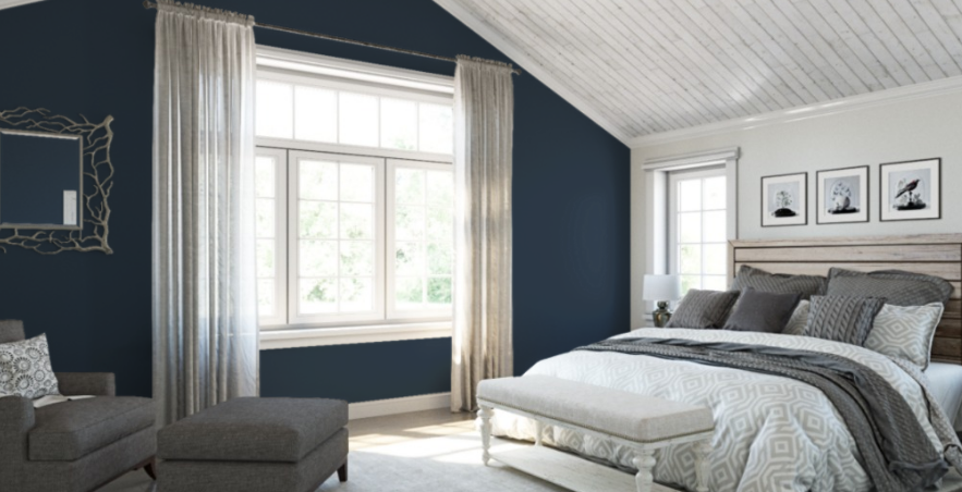 Sherwin Williams Naval (SW 6244)
A classic navy blue, perfect for creating a dramatic yet timeless focal point in your living room.