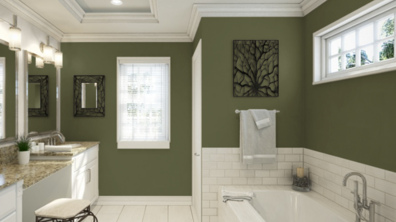 Sherwin-Williams Oakmoss (SW 6180)
A rich, deep green with warm undertones, evoking the lushness of a forest. Ideal for adding depth, warmth, and a touch of nature to any space.