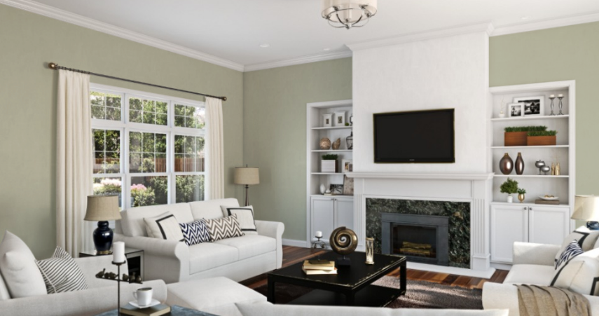 Sherwin-Williams Softened Green (SW 6177)
Gentle, muted green that brings a soft, elegant touch to interiors, perfect for a refined look.