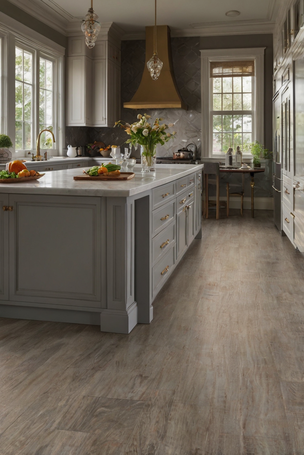 What are seamless flooring options for a cohesive kitchen look?