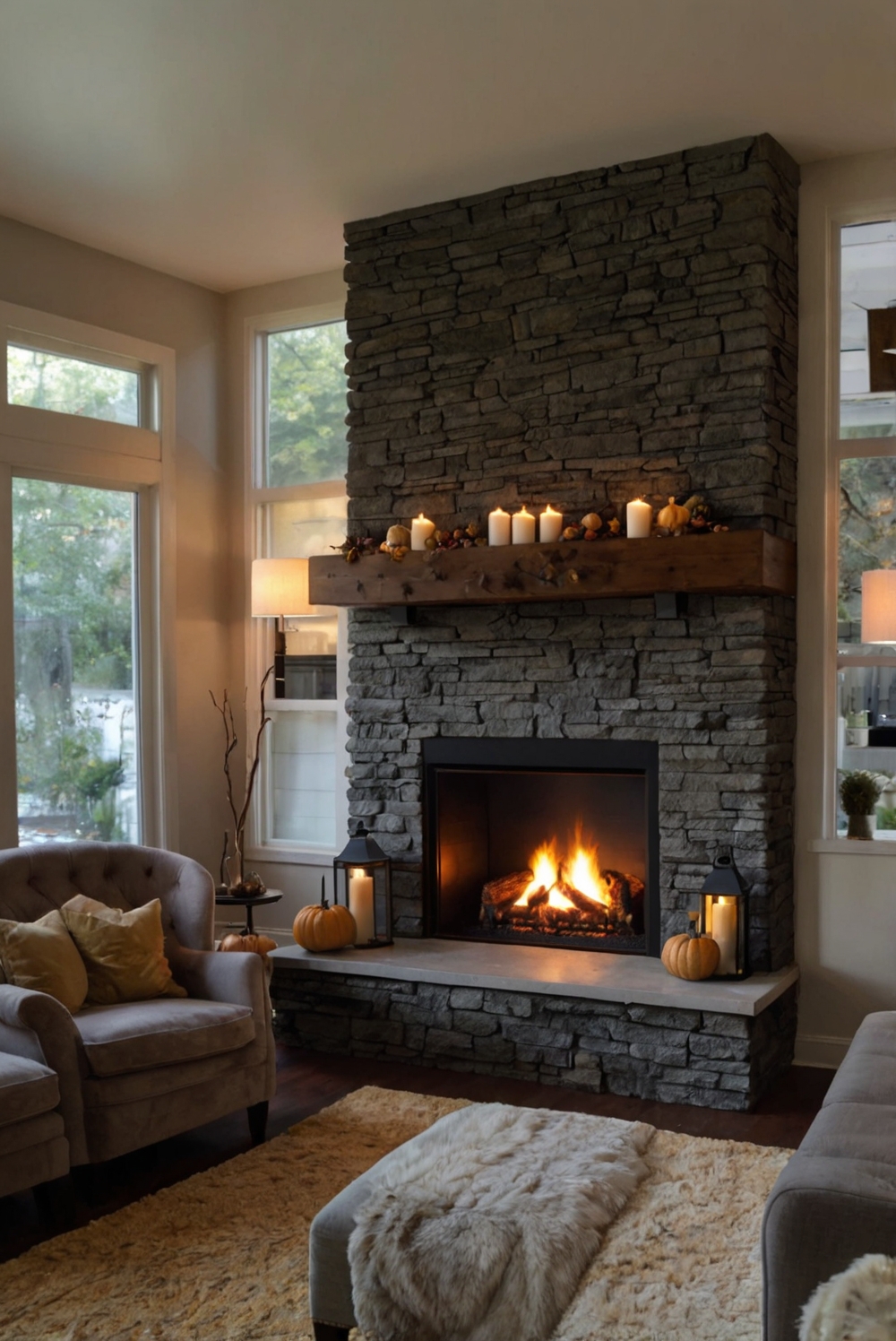 Fireplace decor, Cozy home decor, Fall home decorations, Autumn interior design, Rustic fireplace ideas