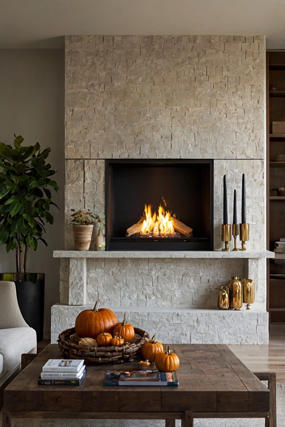 fireplace decorating ideas, fall mantel decor, cozy fireplace designs, autumn hearth decorations, elegant fireplace arrangements