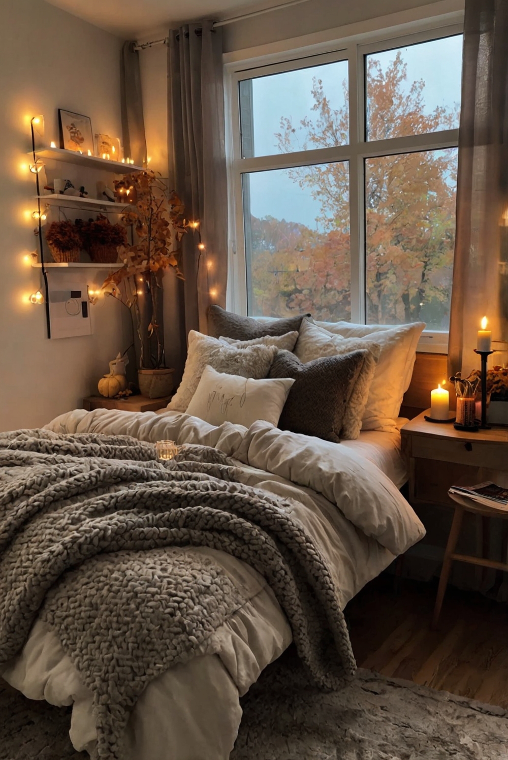 Cozy bedroom decor ideas, Plush throw blankets, Warm color palette, Soft textured rugs, Candlelit ambiance