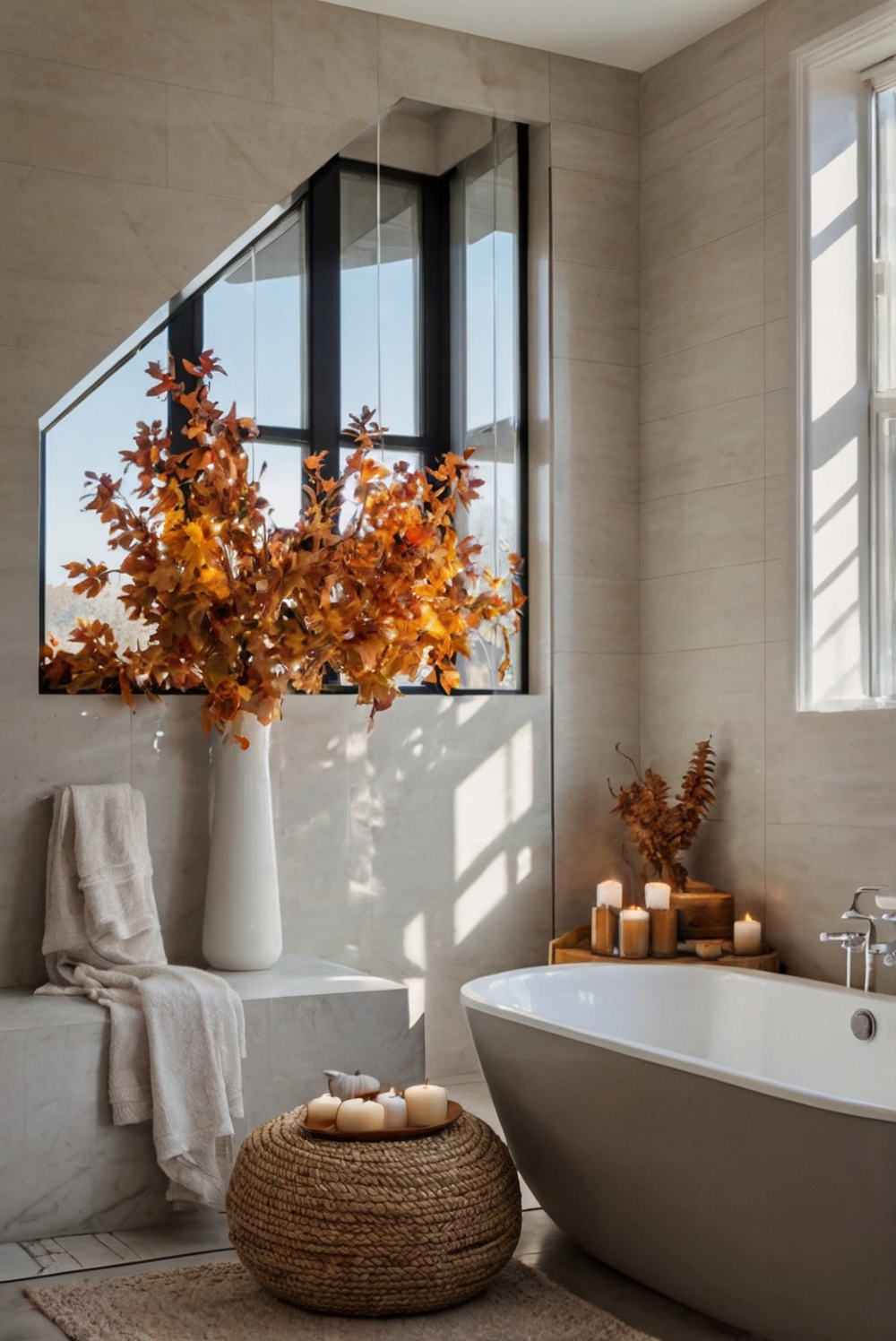 Bathroom decor ideas, Fall bathroom decor, Seasonal bathroom refresh, Bathroom renovation, Luxury bathroom design