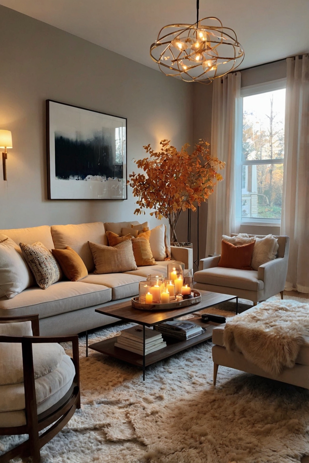 Fall living room decor, Autumn home decor, Cozy living room ideas, Fall interior design, Seasonal decorating