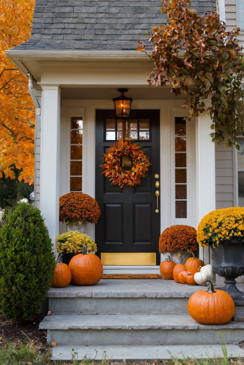 Fall porch decor, Autumn outdoor decorations, Porch pumpkins, Seasonal wreaths, Outdoor fall foliage