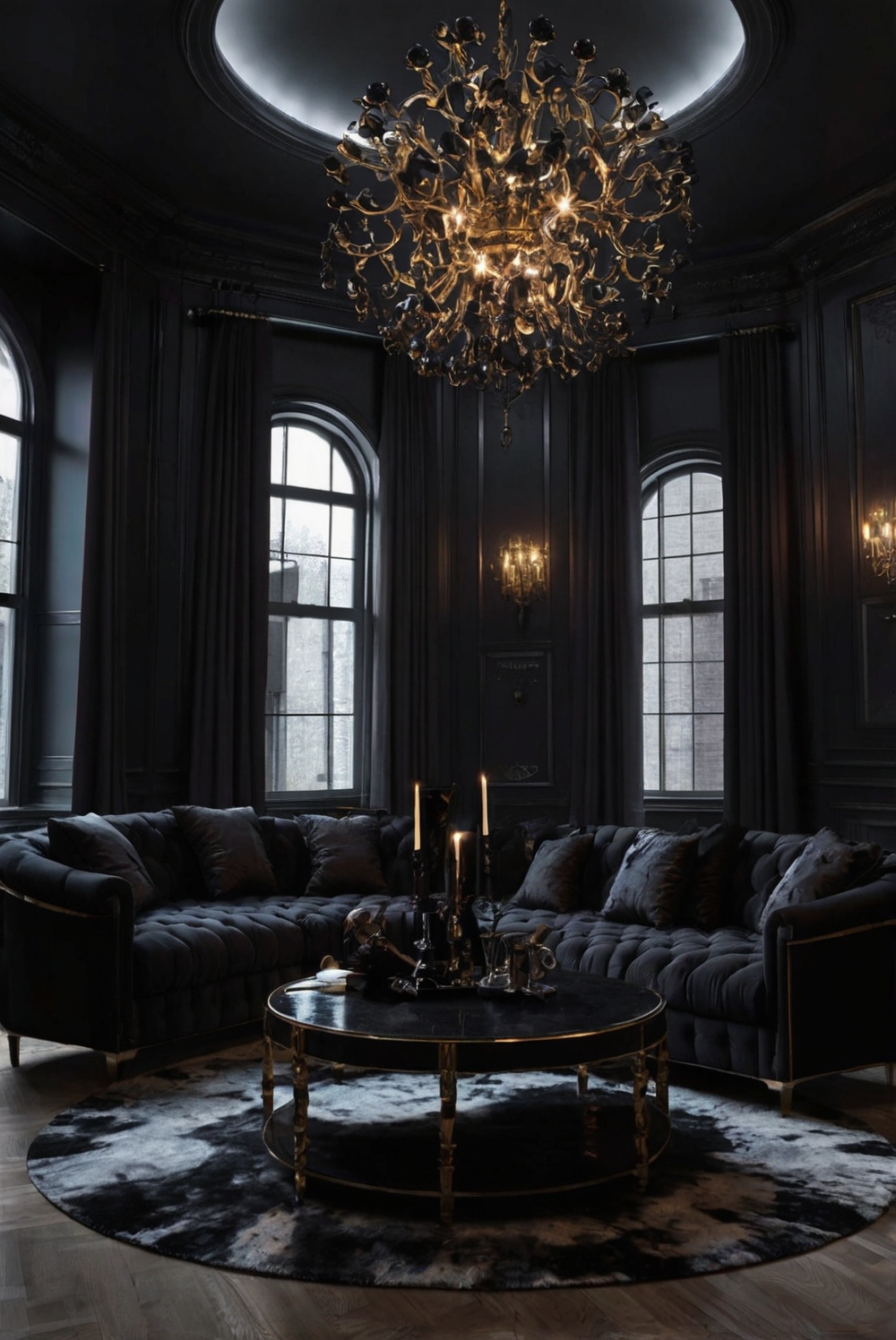 Gothic home decor, Dark living room ideas, Gothic furniture, Dramatic home interiors, Black decor style