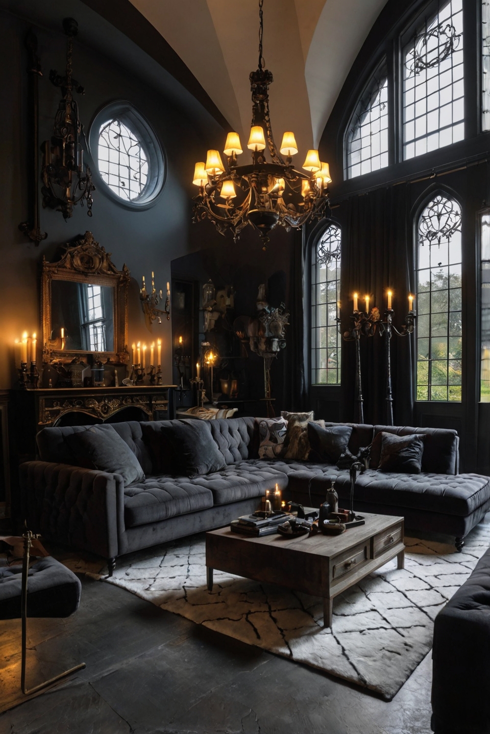 Gothic living room decor Gothic furniture Dark living room ideas Gothic interior design Dark and moody decor