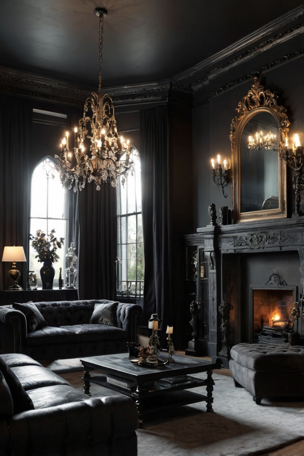 Gothic living room decor, Gothic living room furniture, Gothic home design, Gothic interior design, Gothic style living room