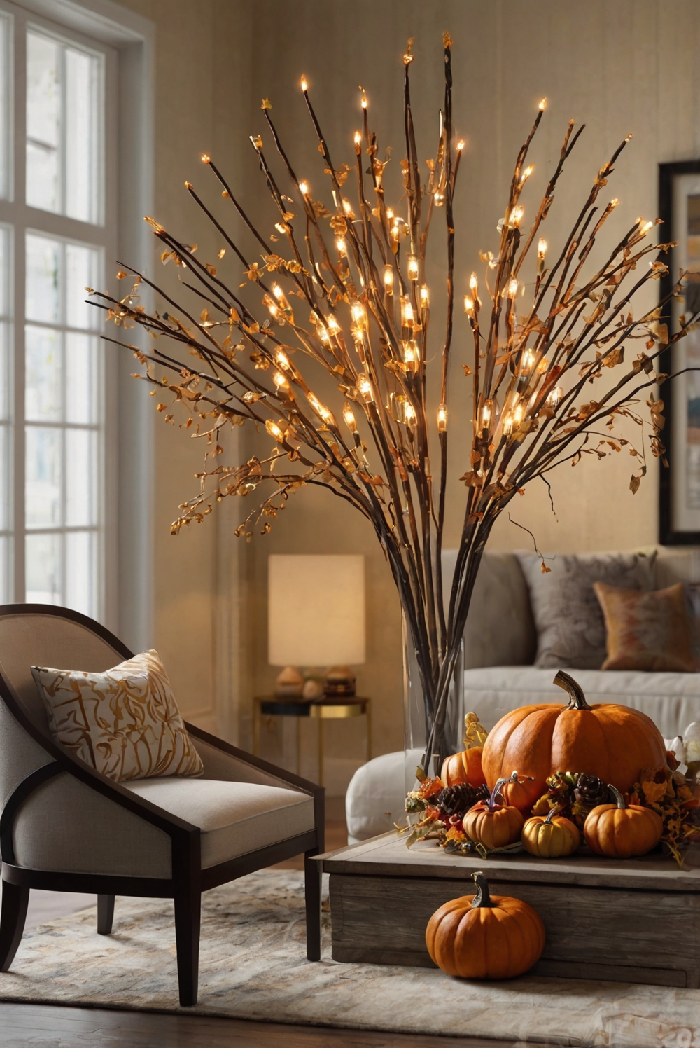 Thanksgiving room decor, Stylish Thanksgiving decor, Thanksgiving home decorations, Elegant Thanksgiving room, Chic Thanksgiving decor