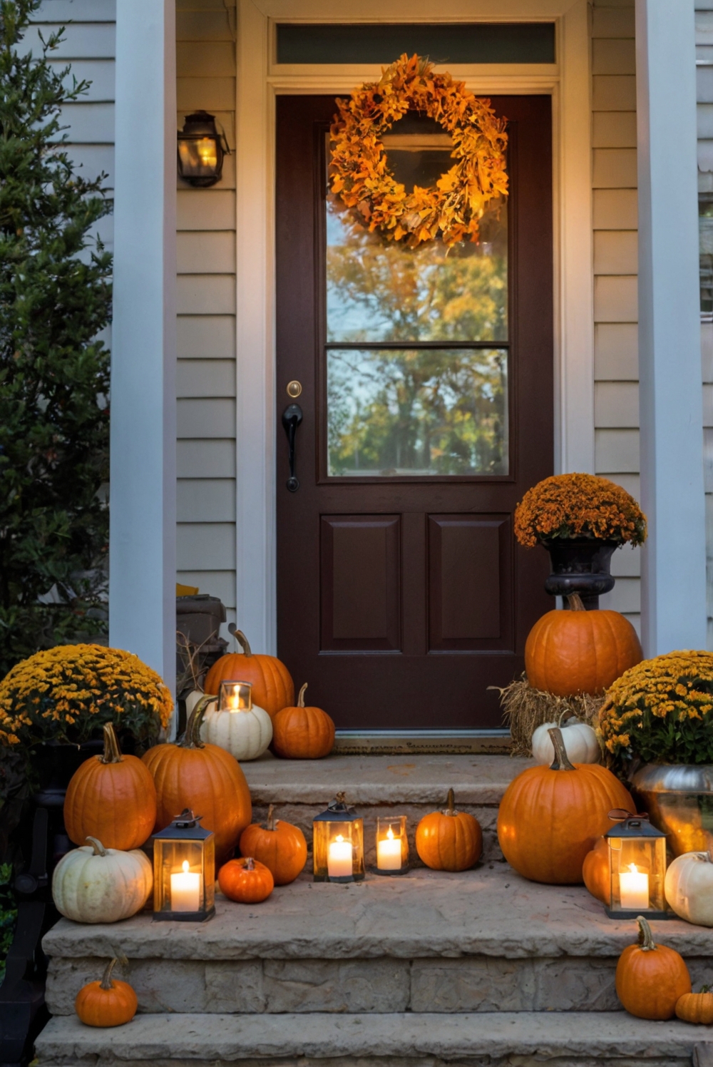 Fall wreaths, Front porch decor, Autumn garland, Outdoor Halloween decorations, Seasonal welcome mat