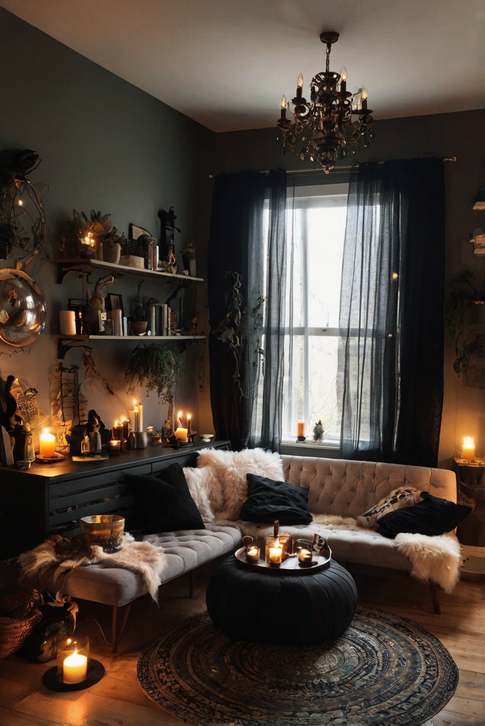 Witchy decor, Magical room designs, Gothic home furnishings, Dark fantasy interior, Dark bohemian style