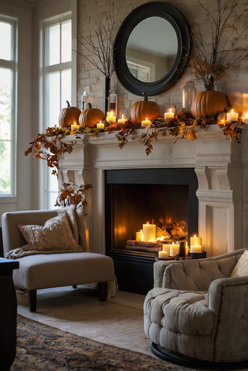 Stylish fall mantel decor, Fall mantel inspiration, Fall mantel accessories, Chic autumn mantel, Elegant fall mantel ideas