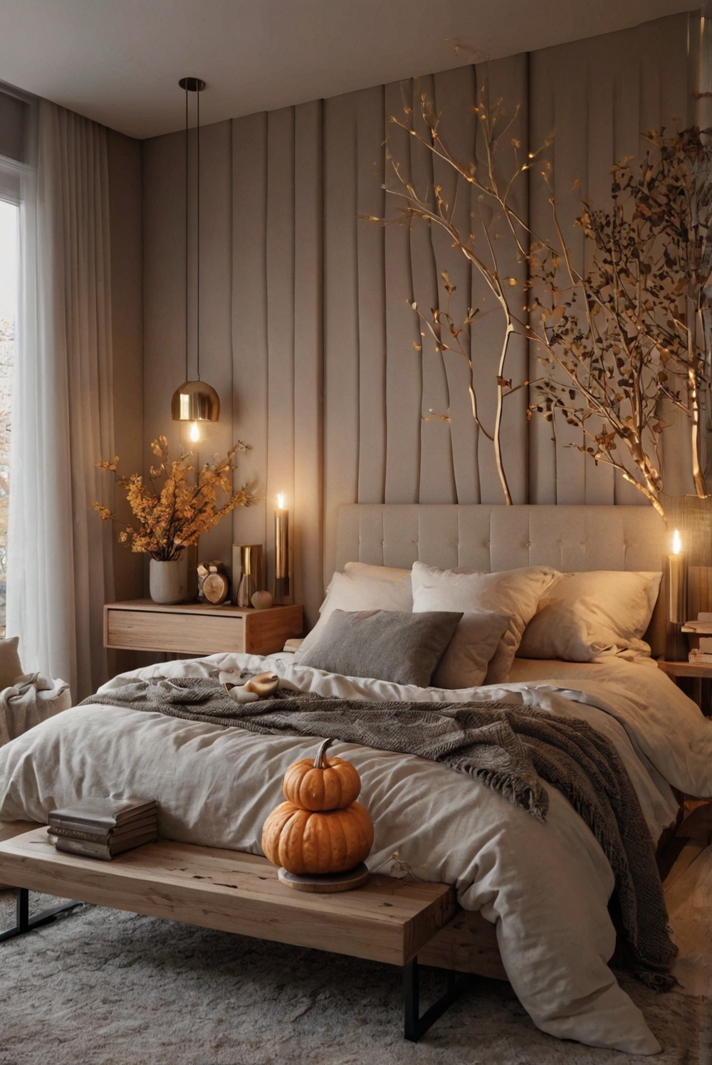 cozy bedroom decor, fall bedroom design, autumn bed decor, cozy bedroom ideas, seasonal bedroom makeover