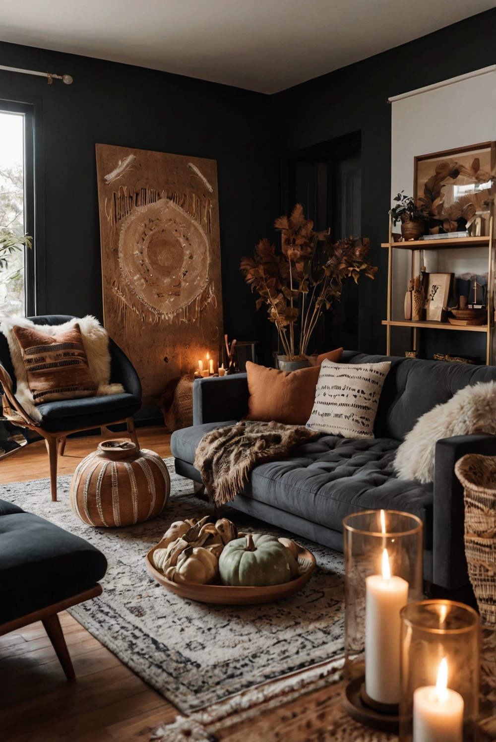 Boho chic home decor, Boho style living room, Dark bohemian decor, Moody boho interiors, Modern boho design