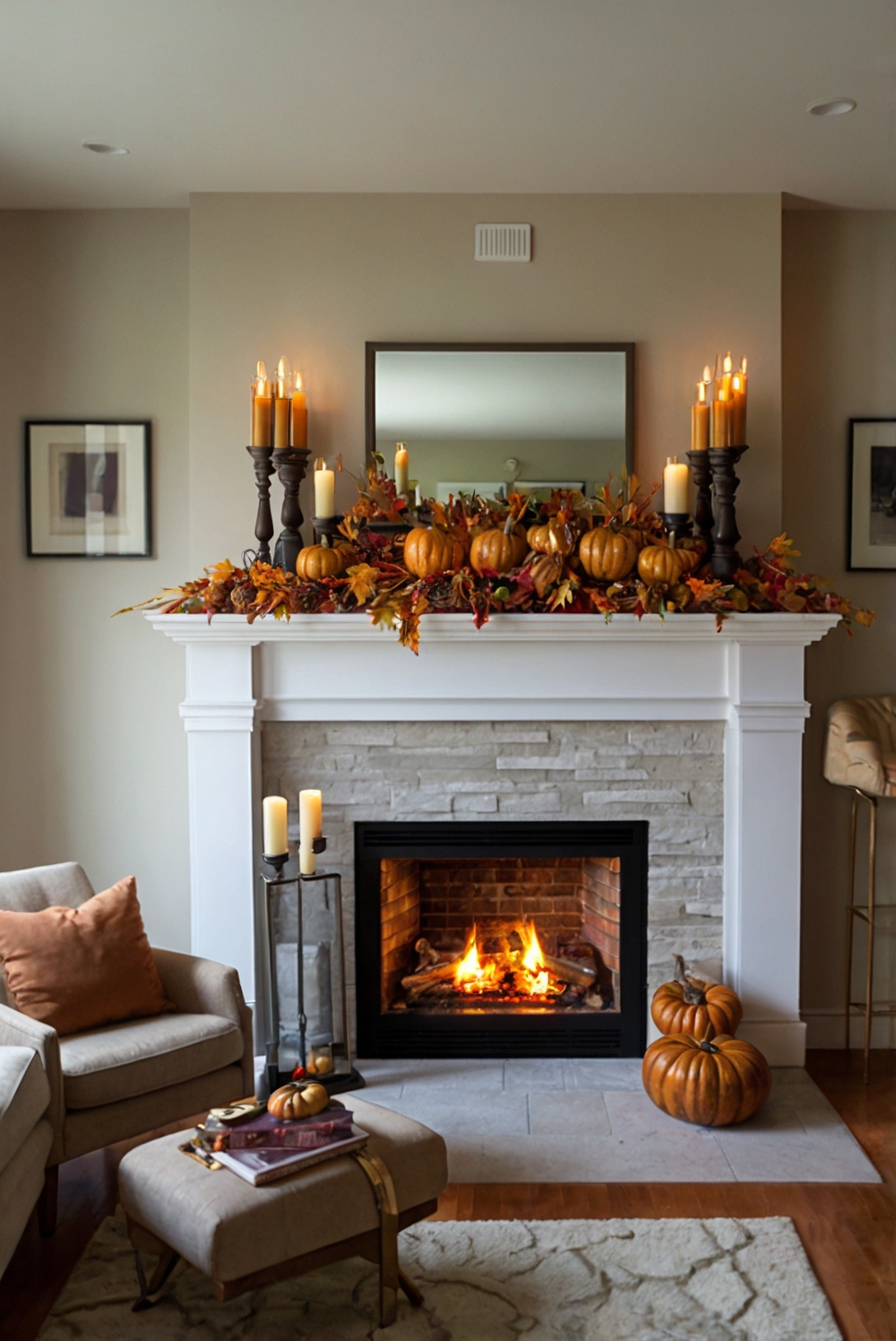 Fall Mantle Decorating Ideas, Fall Fireplace Design Trends, Autumn Mantel Decor Trends, Fireplace Mantel Styling Tips, Fall Hearth Decor Inspiration