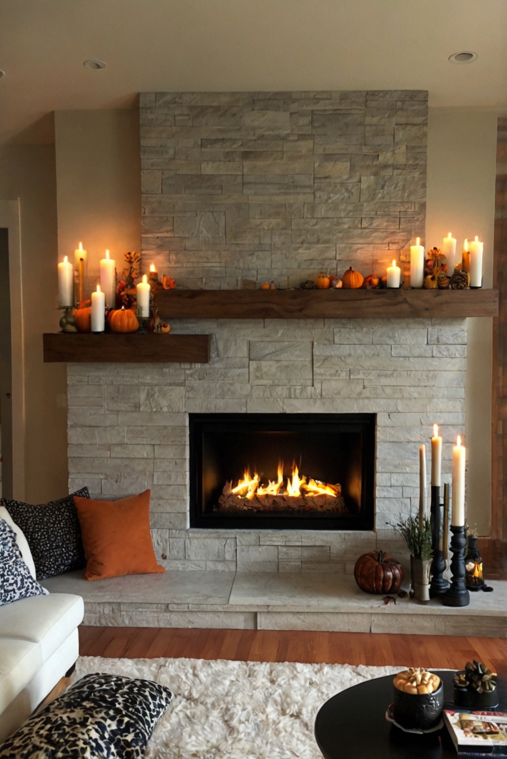 fireplace decor ideas, fall mantel decor, autumn fireplace decorations, seasonal home decor, cozy fireplace design