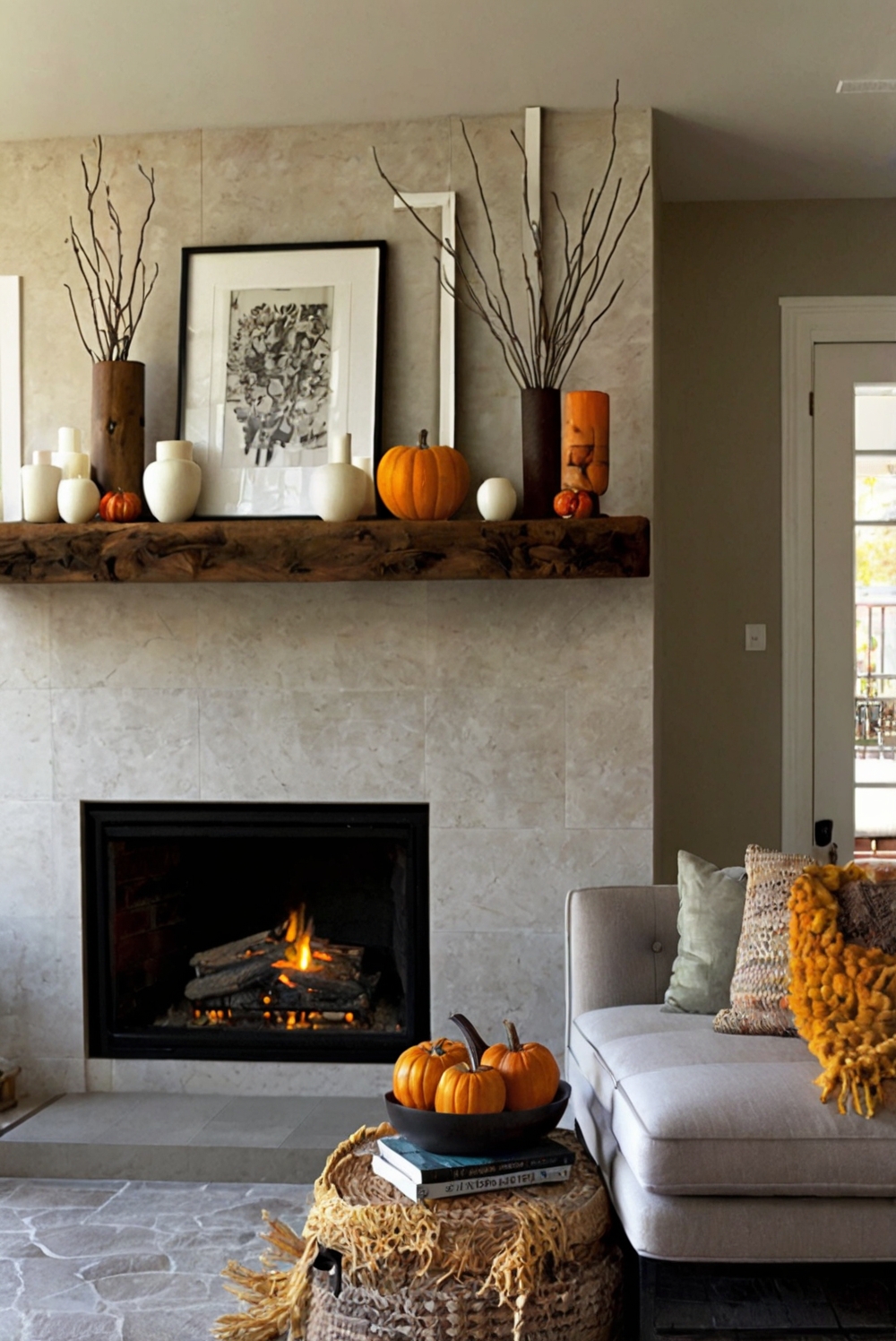 fireplace mantel decor, fall mantel decorations, cozy fireplace decor, autumn mantel ideas, rustic mantel decor