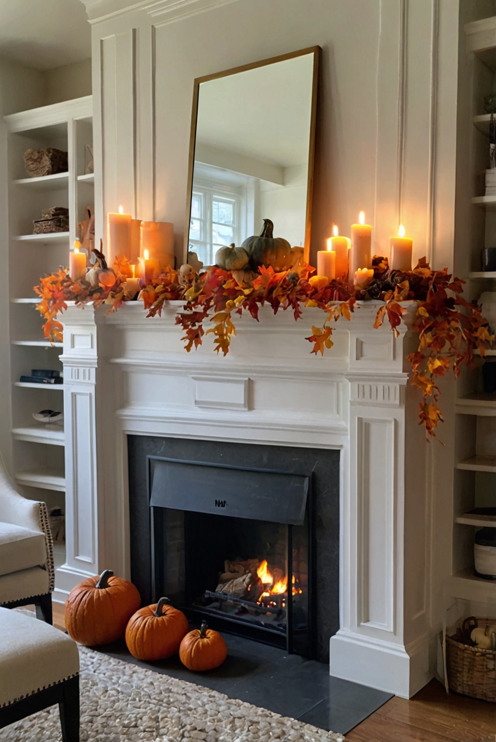 fall mantle decor, autumn mantel decorations, fall fireplace decor, seasonal home decor, autumn mantle styling