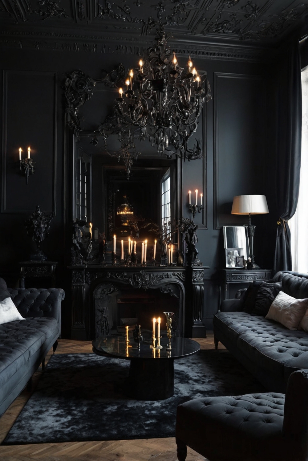 Gothic home decor, Dark living room decor, Gothic interior design, Alternative home decor, Edgy living room design