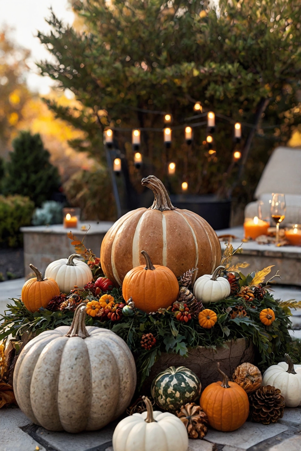 outdoor decor, fall decorations, autumn yard, Thanksgiving garden, festive exterior