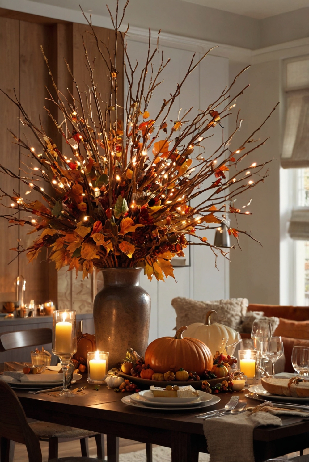 Thanksgiving room decor, Festive room design, Holiday home ideas, Seasonal interior styling, Elegant Thanksgiving decorations