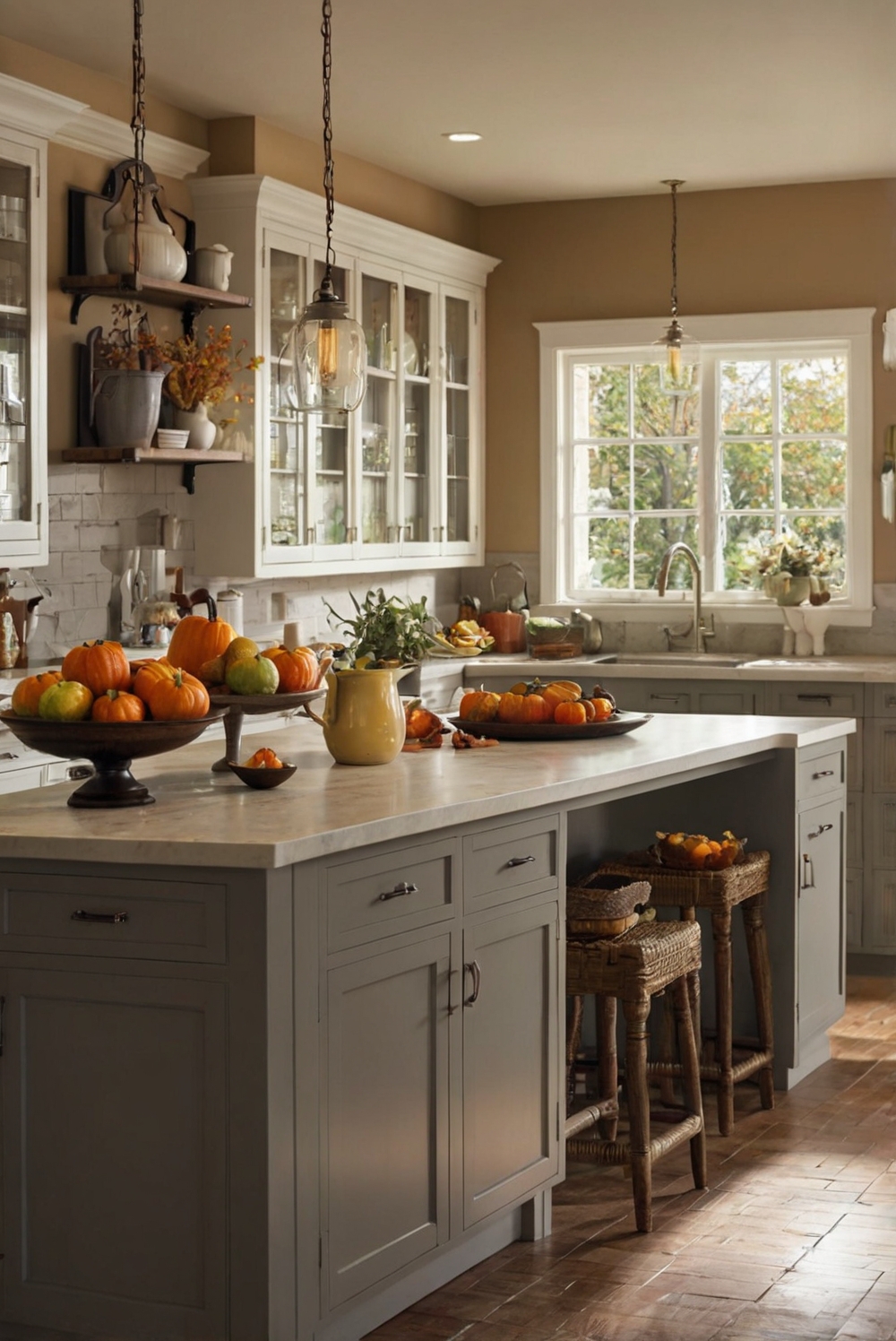 fall kitchen decor colors, Sherwin Williams kitchen decor, kitchen color ideas, autumn kitchen design, seasonal kitchen updates