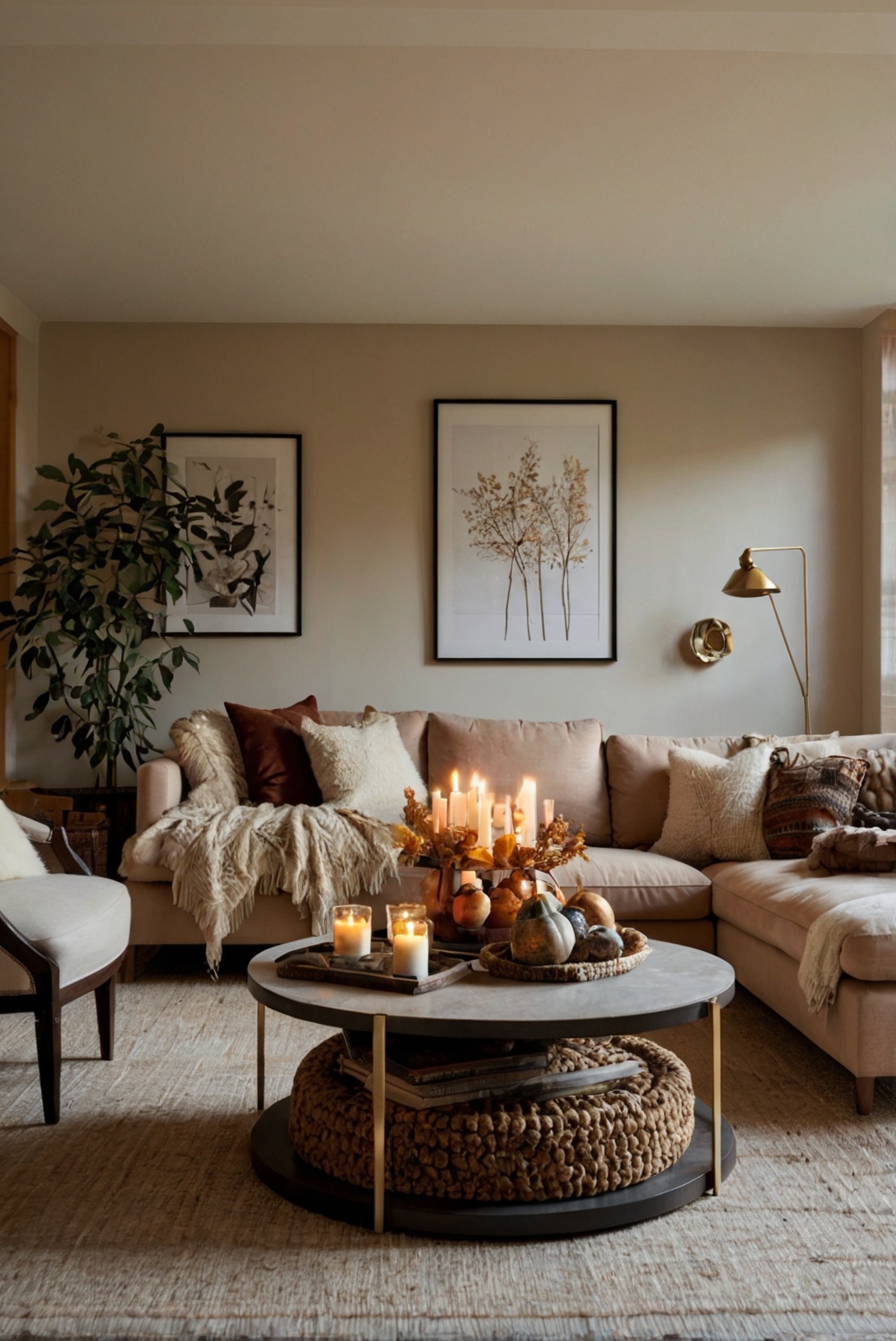 Fall living room decor, cozy living room ideas, autumn home decor, fall decor inspiration, warm living room design