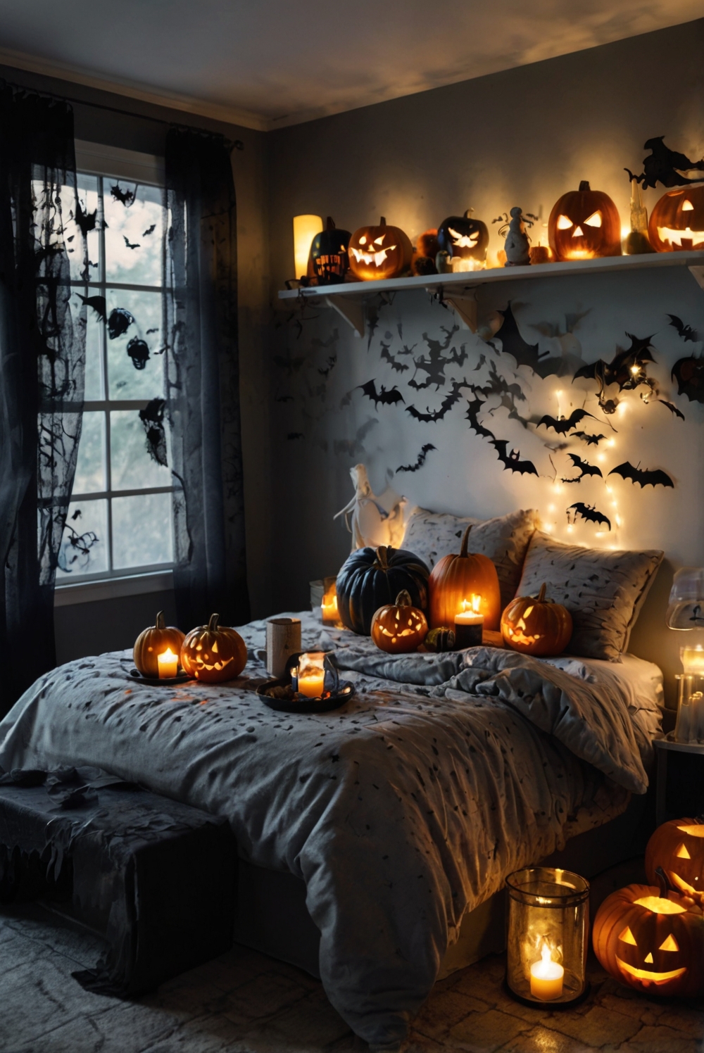 Halloween bedroom decor, spooky bedroom ideas, haunted house bedroom, ghostly bedroom decorations, creepy bedroom theme