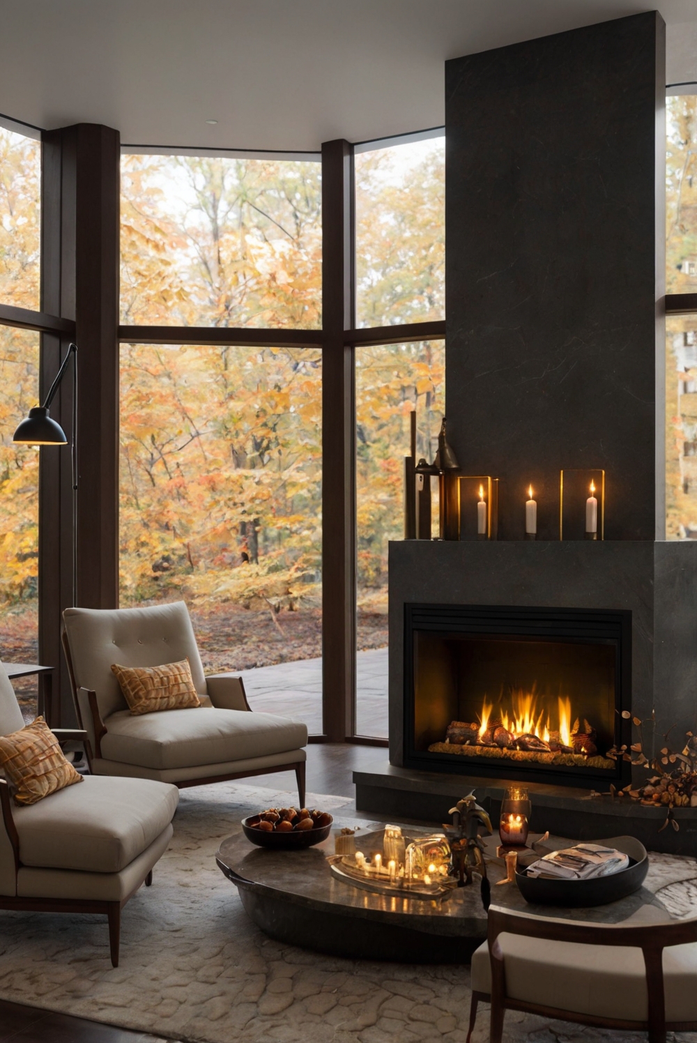 Fall fireplace decor, cozy fireplace, autumn fireplace ideas, fireplace renovation, modern fireplace design