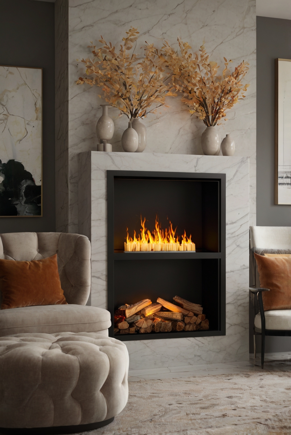 fireplace design, cozy living room, home decor, interior styling, autumn ambiance