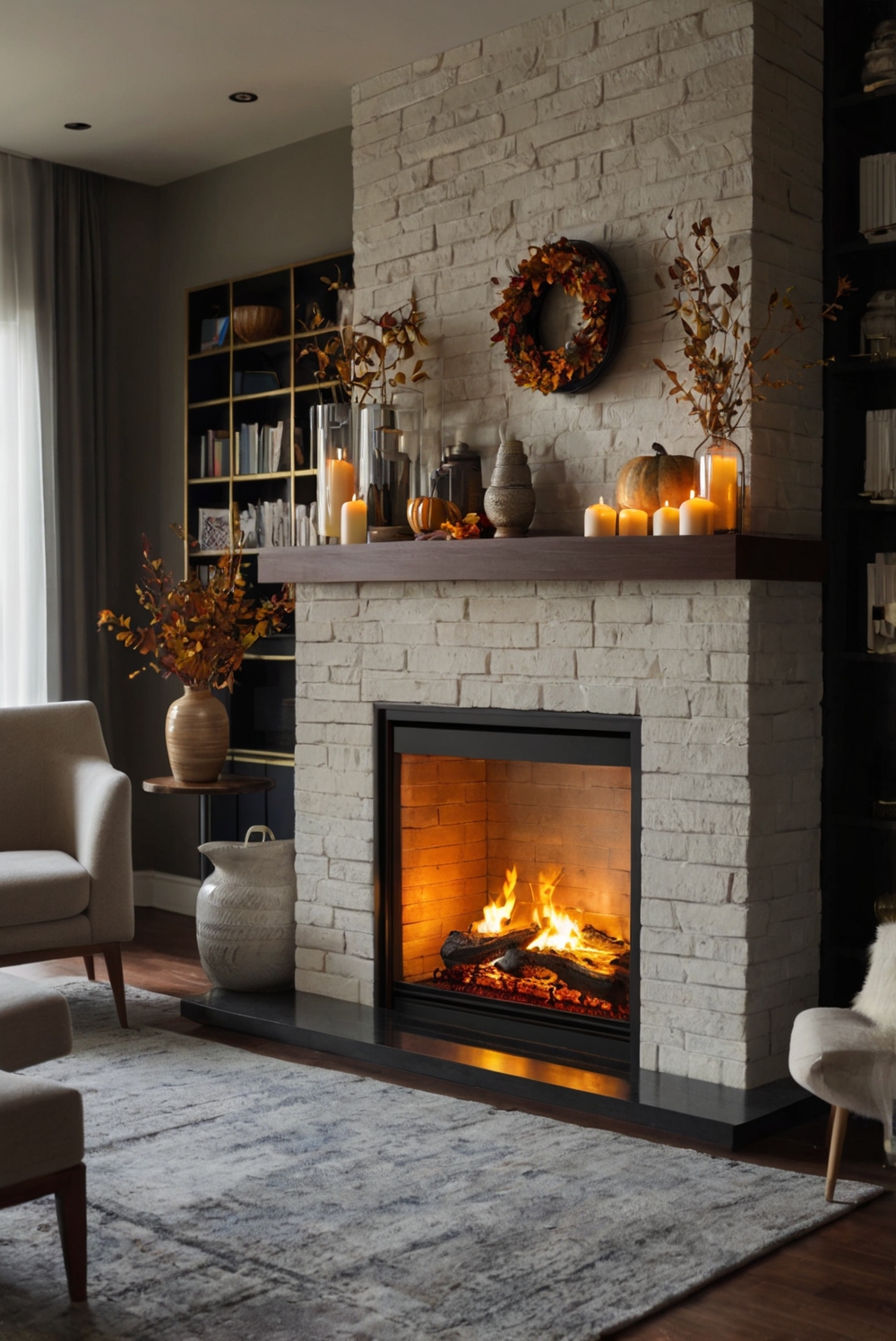 fireplace decor, home decor, interior design, fall decorations, living room design