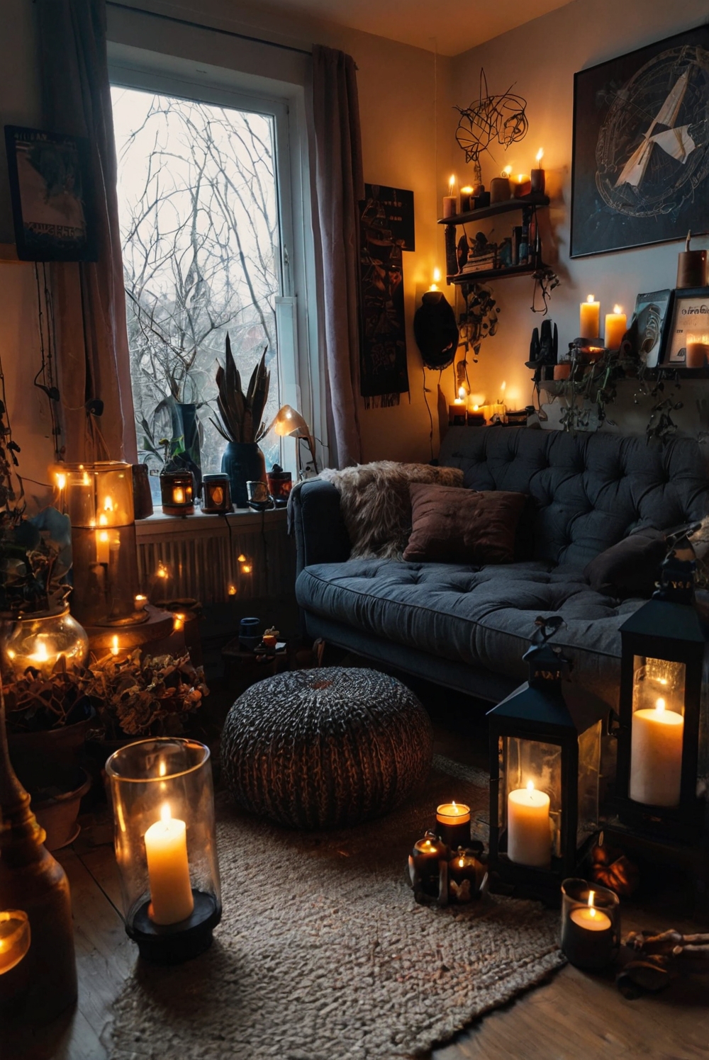 witchy decor, mystic room, spiritual vibes, occult furnishings, magical interior