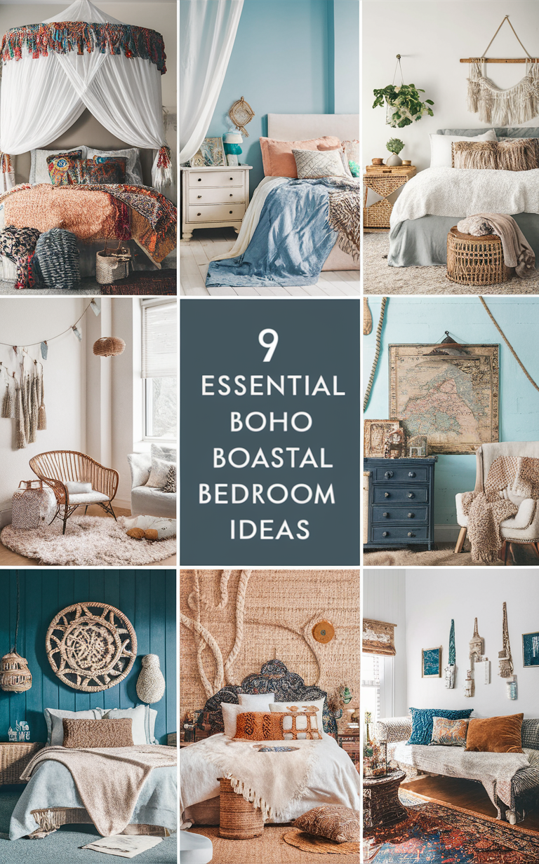 bohemian bedroom decor, coastal bedroom design, coastal boho decor, boho style bedding, coastal inspired bedrooms