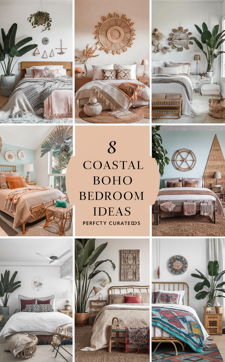 coastal decor, bohemian bedroom, natural elements, interior design, beach house style