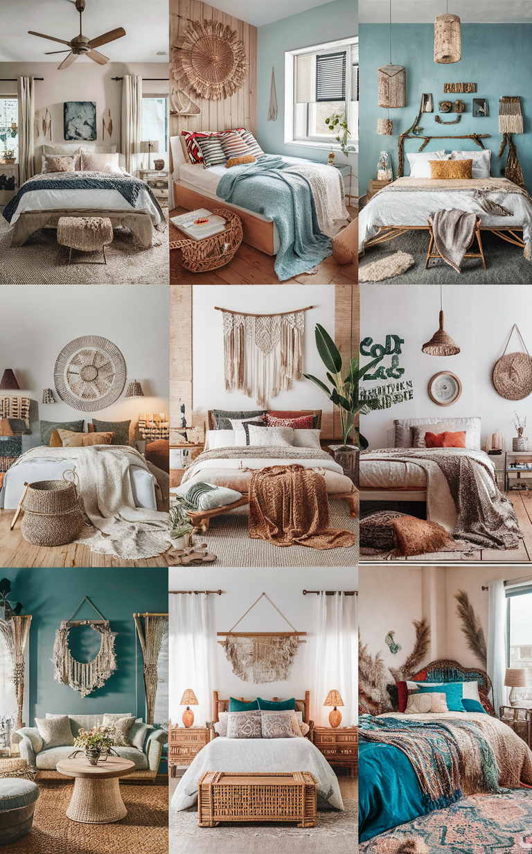 coastal bedroom decor, bohemian bedding, beach themed bedroom, cozy boho style, coastal living room