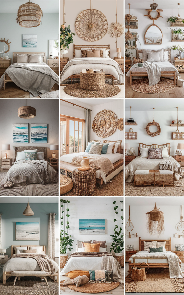 coastal decor, bohemian furniture, summer bedroom, beachy chic, modern boho