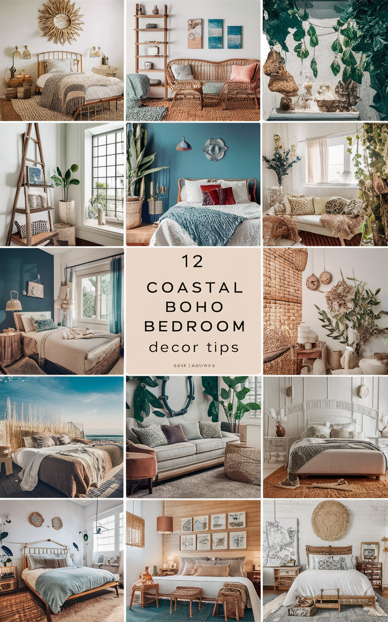 Coastal boho decor, Bohemian bedroom design, Coastal chic interior, Modern coastal style, Beachy bohemian vibes