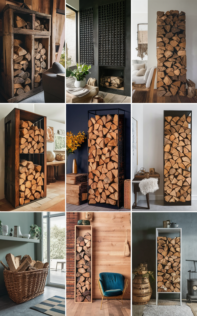 Indoor firewood storage, Firewood storage solutions, Firewood organization ideas, Firewood rack design, Creative firewood storage