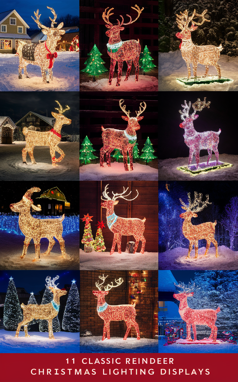 Reindeer Christmas lights, Holiday lighting display, Festive outdoor decorations, Christmas reindeer decorations, Light-up reindeer display