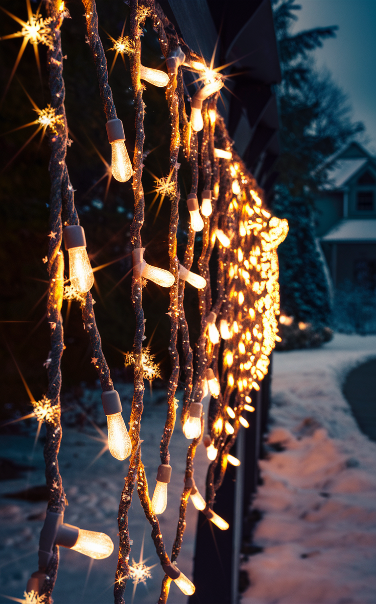 Christmas lights, outdoor decorations, holiday lighting, string lights, festive decor