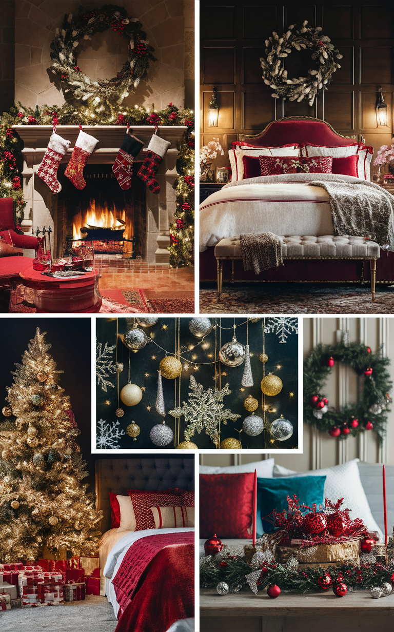 Christmas bedroom decor, Holiday bedroom decor, Cozy bedroom decor, Festive bedroom decor, Seasonal bedroom decor