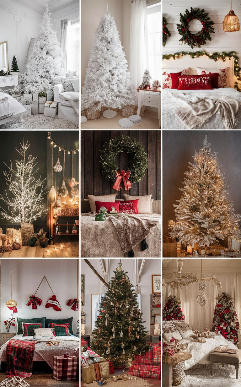 Christmas bedroom decor, Christmas bedroom ideas, cozy Christmas bedroom, festive bedroom decor, winter bedroom design