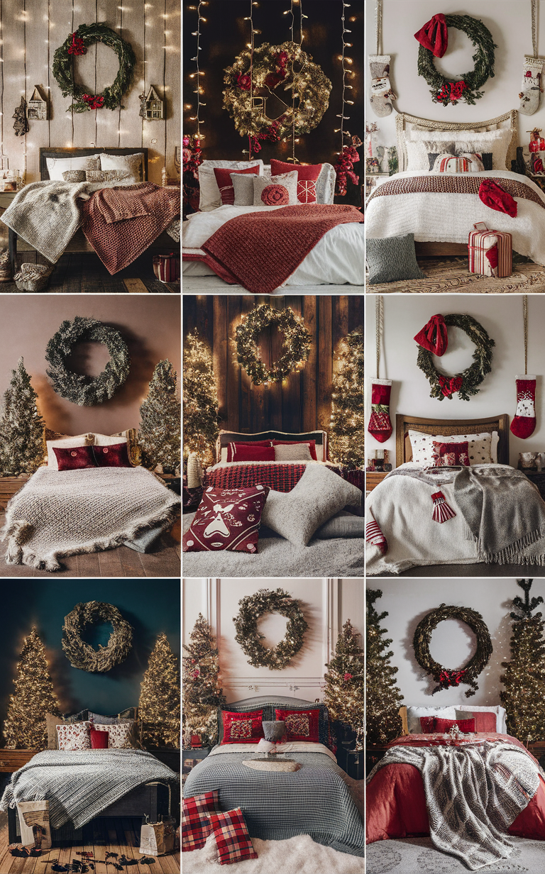 Christmas bedroom decor, Festive bedroom ideas, Holiday room decorations, Winter bedroom theme, Seasonal room accents